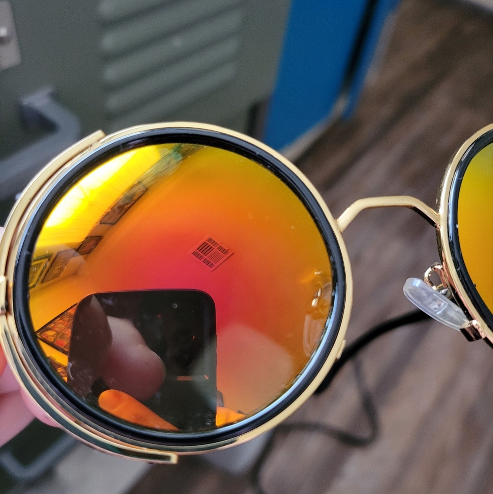 Trendy Gold Round Sunglasses with Orange Lenses